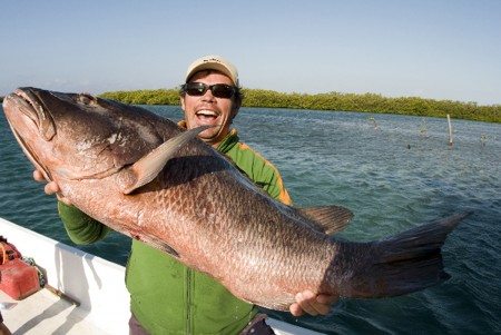 Pedro with the snapper Elvis speared. Photo by Peter McBride.